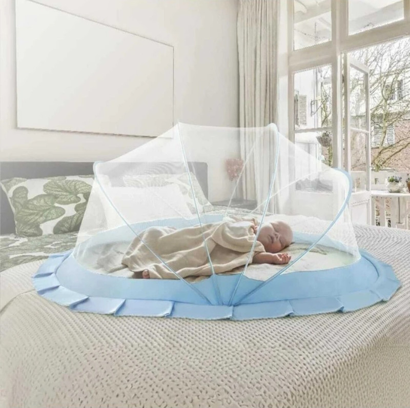 ASTEXTILE White colour net and sky colour bottom premium quality baby mosquito net HDPE - High Density Poly Ethylene Washable Kids Mosquito Net(Sky and white, Tent)