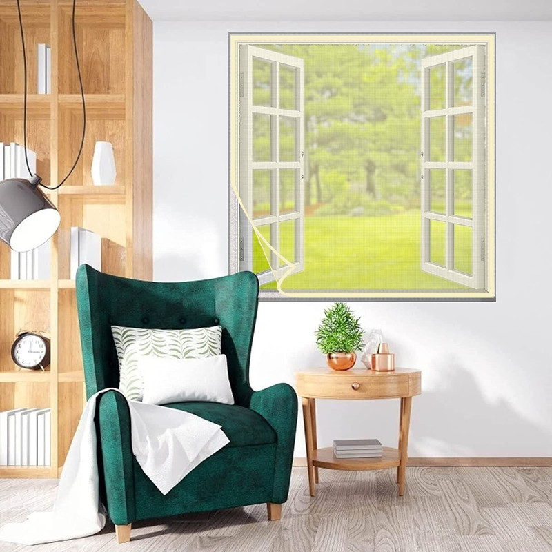 buyagain 3X6 FT ivory readymade Stitched Window Mosquito Net with Self Adhesive Hook Tape HDPE - High Density Poly Ethylene Washable Infants Mosquito Net(ivory, Frame Hung)