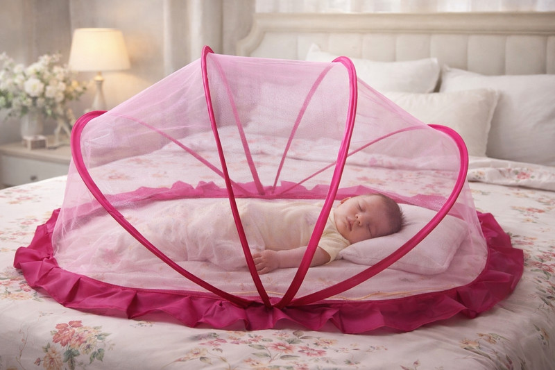 rj enterprises Baby Safety Sleeping Net – Soft Pink Pop-Up Mosquito Protection Bed Polyester Washable Kids Mosquito Net(Pink, Tent)