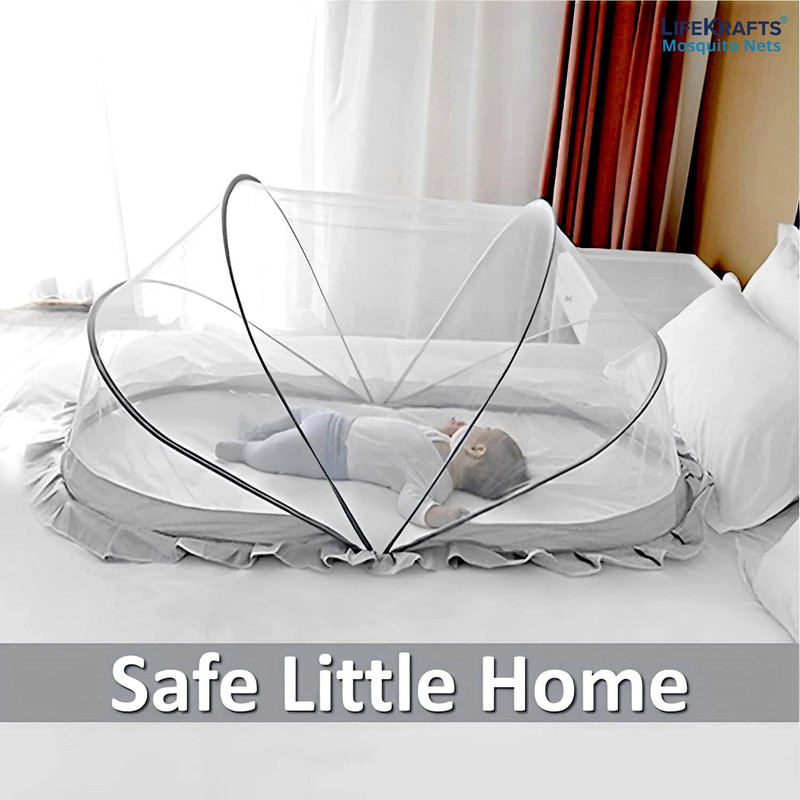 Lifekrafts Foldable Baby Mosquito Net, Bottomless Net for Infants, for Safe & Easy Use | Nylon Washable Kids Mosquito Net(Grey 135x65x65cms, Tent)