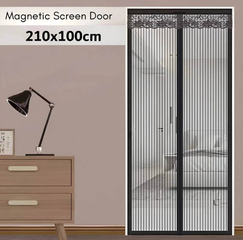Rajvi Magnetic Screen Door 210x100 cm | Heavy Duty Mesh Mosquito Net Polyester Washable Infants Mosquito Net(Black, Frame Hung)