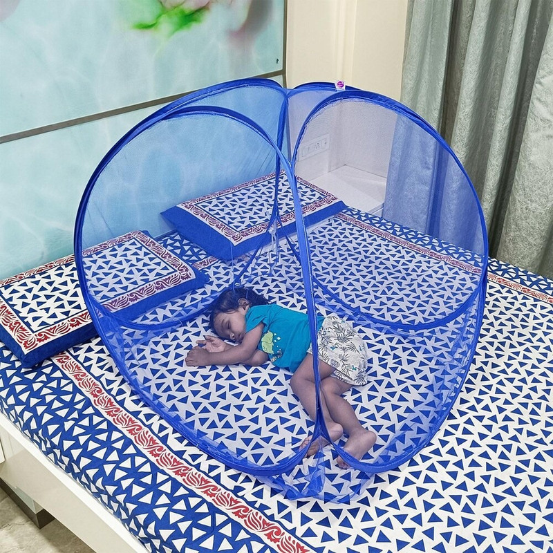 RUDRAYM Blue Pop-Up Baby Mosquito Net – Foldable, Breathable & Compact Polyester Kids Mosquito Net(Blue, Tent)
