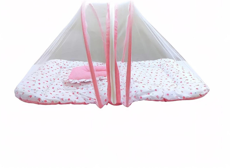 Growing Steps Polyester Kids Mosquito Net with Play Gym and Baby Bedding Set Polyester Kids Mosquito Net(pink and white, Tent)
