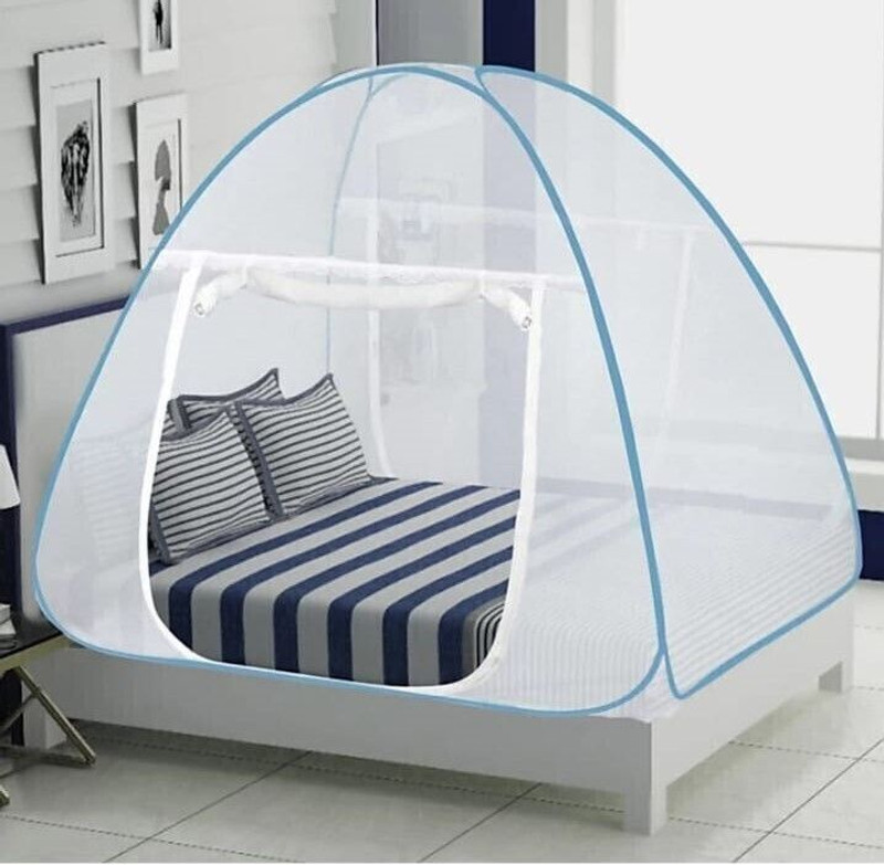 Vigour Mosquito Net Foldable King Queen Size (Double Bed) with Free Saviours 6.5 x 6.5 Feet (Blue) (CTLTC035007), Standard Nylon Washable Kids Mosquito Net(Blue, Tent)