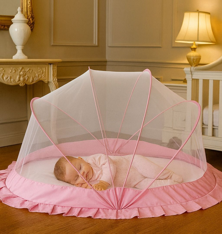 Mehon Craft Foldable Baby Mosquito Net Bed & Infants Mosquito Net HDPE - High Density Poly Ethylene Washable Infants Mosquito Net(Pink, Tent)