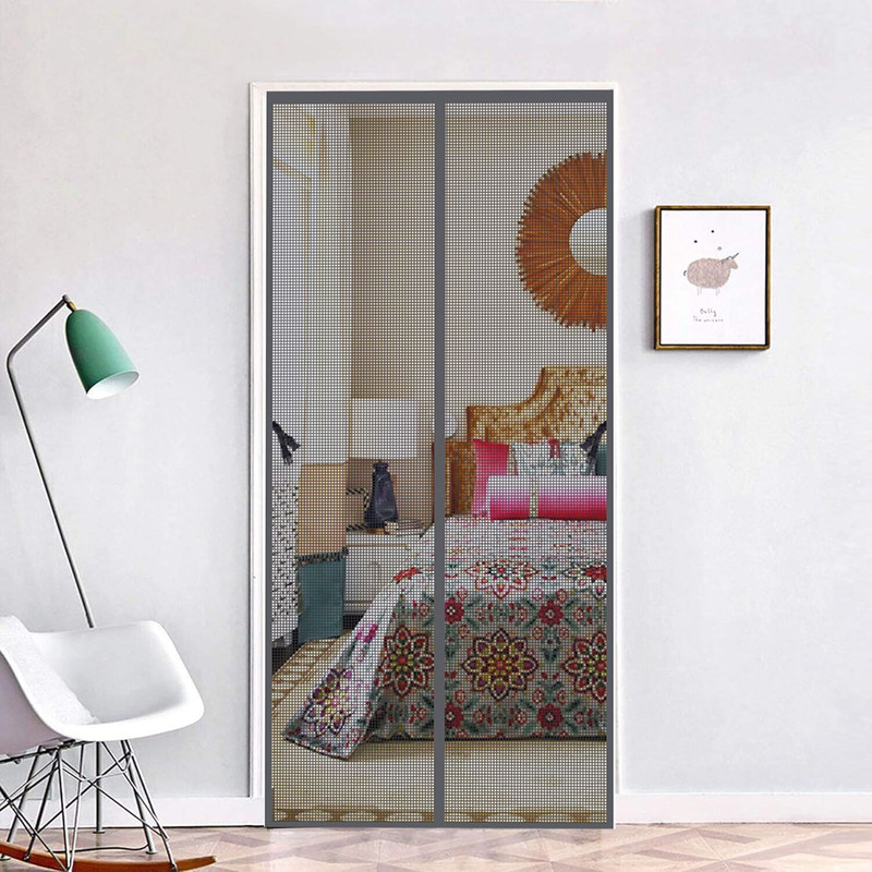 KARP Fiberglass Mosquito Net for Door With Stay Open Buckle(110Cm X 210Cm) Fibre Washable Kids Mosquito Net(Grey, Frame Hung)