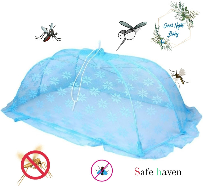 SAFE HAVEN BLUE Baby Mosquito Net – Soft, Breathable & Protective Net for Newborns Nylon Washable Kids Mosquito Net(Blue, Tent)