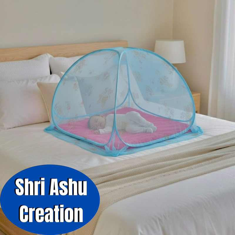 SRI ASHU CREATION Foldable Baby Mosquito Net For 0 to 36 Months Old baby with 3ftx3ftx2.5ft Size Polyester Washable Kids Mosquito Net(Blue, Tent)