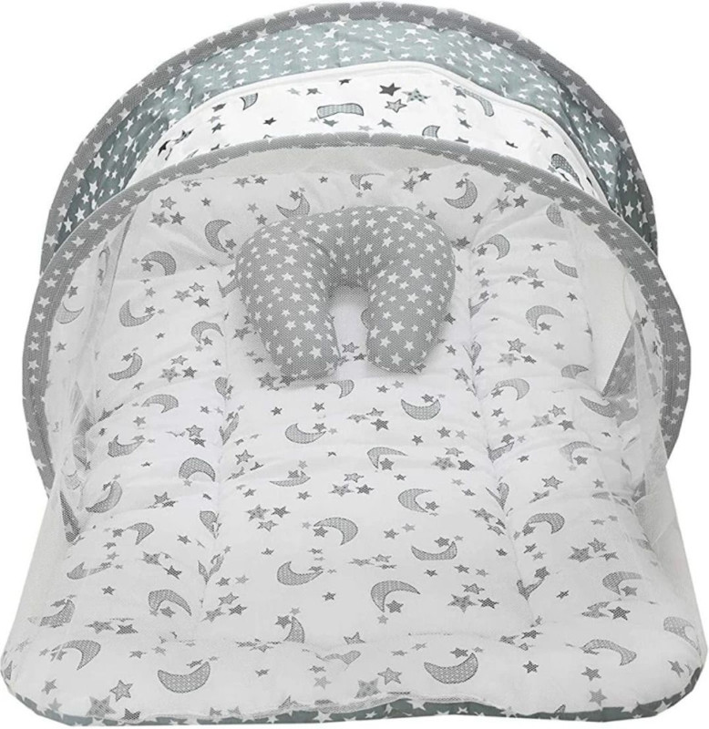 BULI-WEAR Washable Cotton Baby Bed with Mosquito Net Safe & Cozy Sleep for Infants Cotton Washable Infants Mosquito Net(Grey, Bed Box)