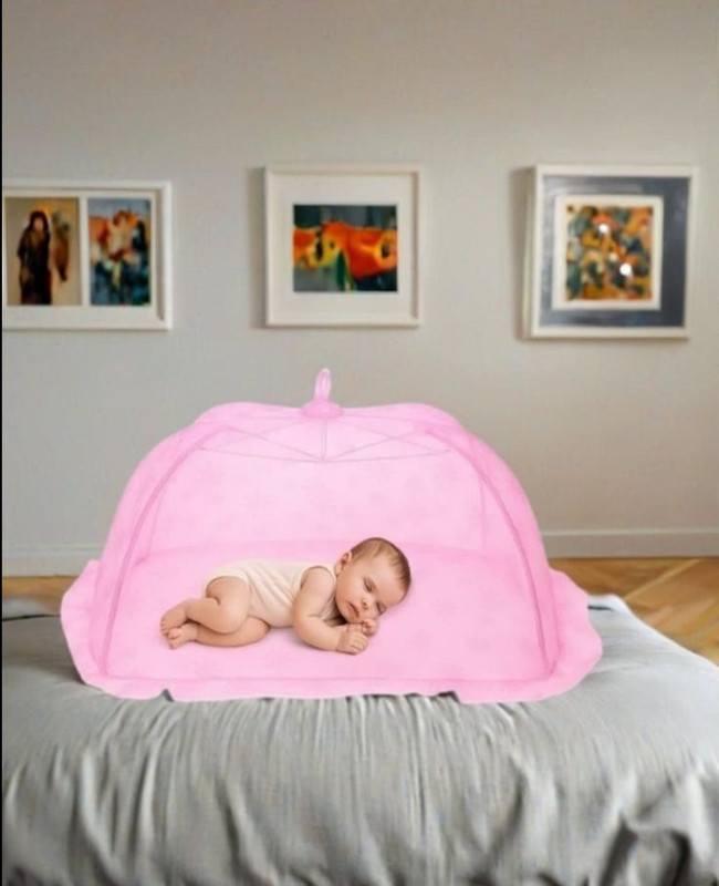 SAFE HAVEN Baby Sleeping Foldable Mosquito Net – Pink | Portable Infant Bed Net Nylon Washable Kids Mosquito Net(Pink, Tent)