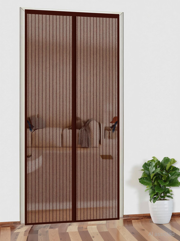 KARP 100 cm (3 ft) Door Polyester Semi Transparent Curtain Single Curtain(Brown, Striped)