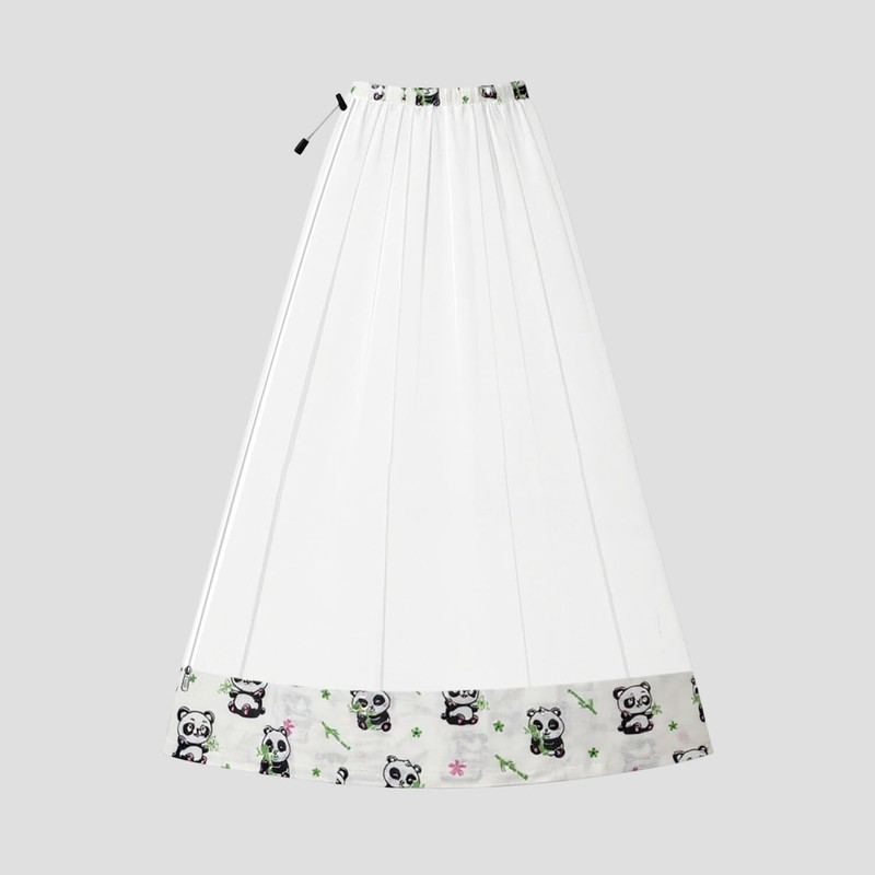Lifekrafts Baby Jhula Mosquito Net | Lightweight Polyester Mesh | Side Zip Cradle Net Polyester Washable Kids Mosquito Net(White, Panda Border Print, Ceiling Hung)