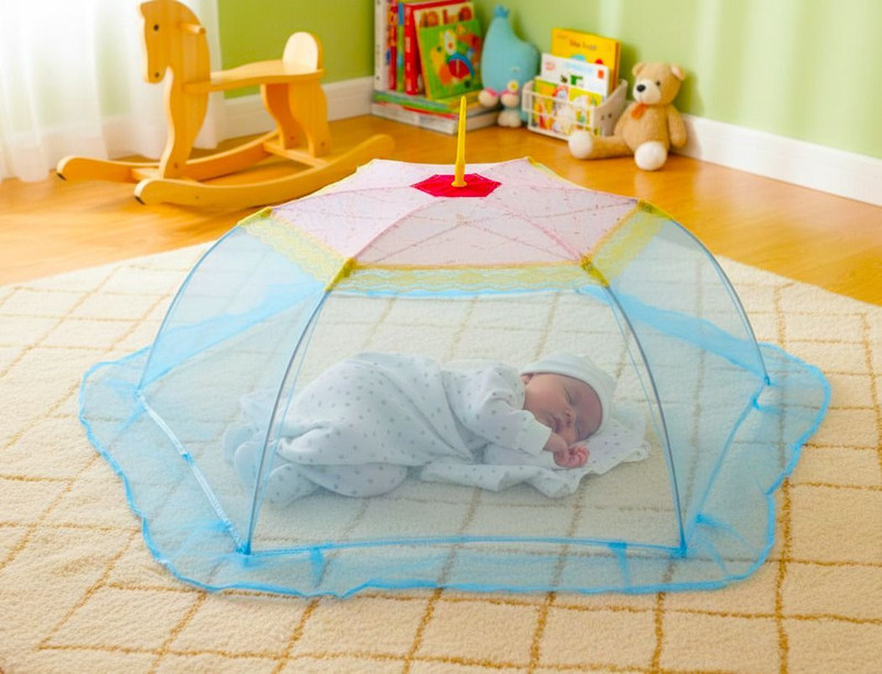TWINKLE CARE Fancy 6 Stick Round Shape Baby Mosquito Net Polyester Washable Infants Mosquito Net(Blue, Frame Hung)