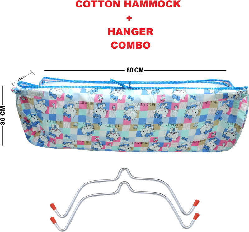 Aamivi 100% Cotton Baby Cradle Hammock Jhola Ghodiyu Nylon Sleeves Hanger Set Combo Cotton Washable Infants Mosquito Net(Multicolor, Frame Hung)