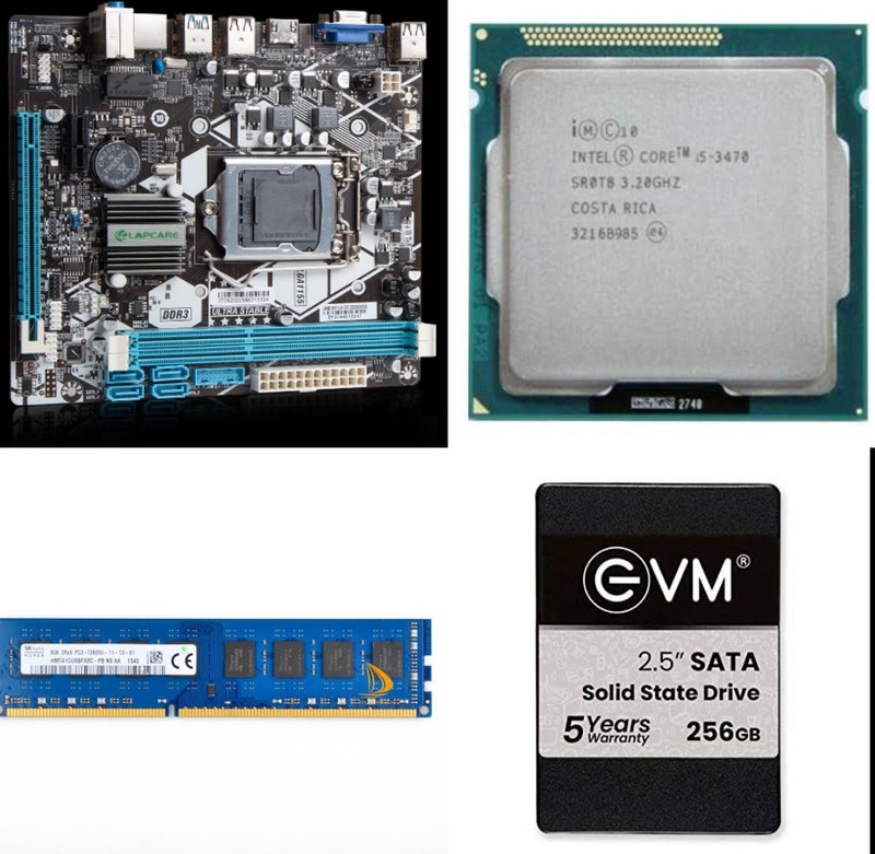 Dtech Lapcare H61 Core i5 3470 8GB DDR3 256GB SSD LGA 1155Socket Mini-ATX Intel H61 Express  Chipset DDR3 Motherboard for Desktop