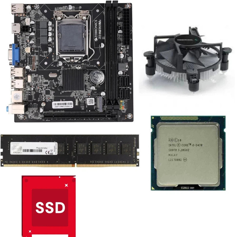 ZEBRONICS H61-i7-3rd(3770/3770s)-16GB-PFAN-COMBO LGA 775Socket ATX Intel H61 Chipset DDR3 Motherboard for Desktop