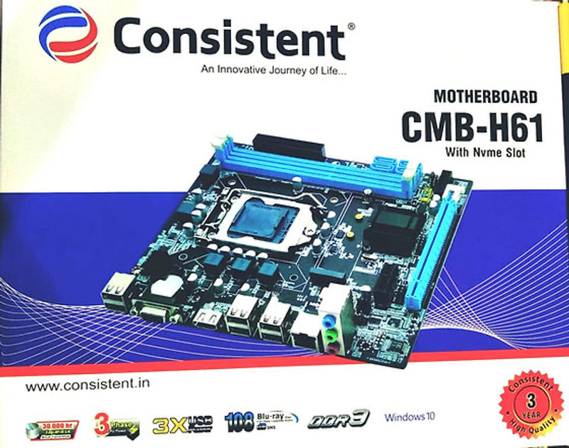 Electrokaart Consistent H61 Motherboard with 2xDDR3 RAM Slot NVMe Support i3/i5/i7 Processor LGA 1155Socket ATX Intel H61 Chipset DDR3 Motherboard for Desktop
