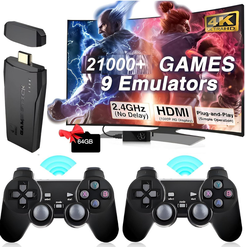 SHOP PLUS 4K Ultra HD TV Video Games Console Wireless Gamepad Controller USB 64GB  Motion Controller(Black, For PC, Steam Deck)