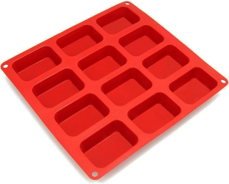 Grih Soukhya 12 Cavity/Slots Silicone Soap Mould For Rectangle Soap, Candles, Cake, Resin Red Silicone Ice Cube Tray(Pack of1)