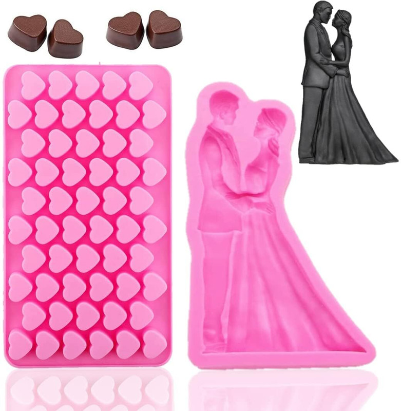 Husaini Mart Silicone Fondant & Gum paste Mould 55 Mini Heart and Couple Silicone Mould Fondant Mold BPA Free for Chocolate Cake Candy Cupcake Soap Candle Resin Craft Perfect for Valentines Day and Gifting(Pack of 2)