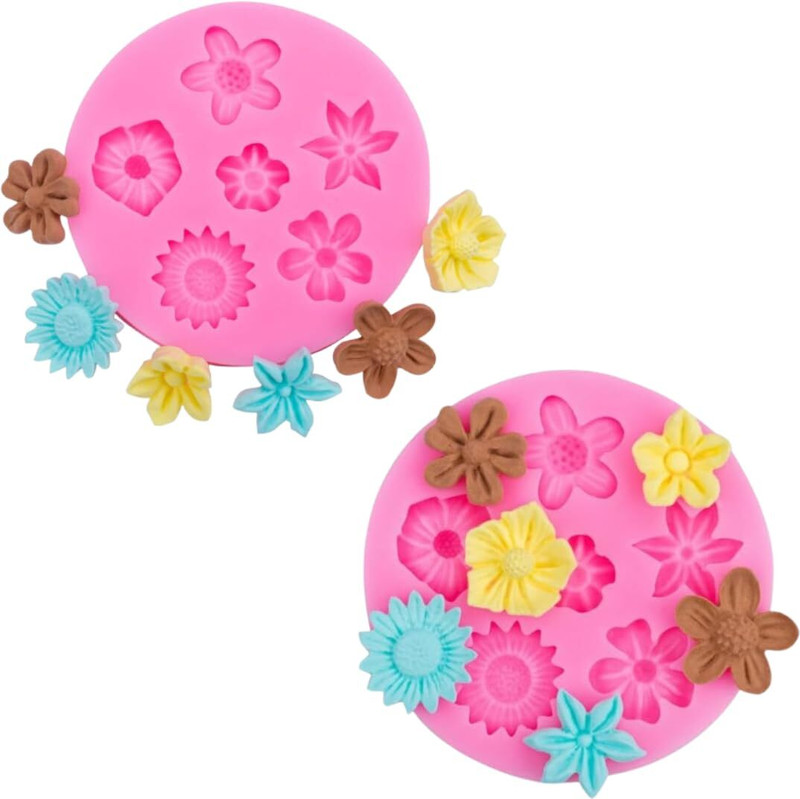 MARHABA TRADERS Silicone Fondant & Gum paste Mould LEGACYCART 6 Slot Mix Flower Fondant Silicone Mould for Cake Candy Cupcake Chocolate Pudding Brownie Decoration Clay Gumpaste DIY Craft Baking Projects (Pack of 1)(Pack of 2)