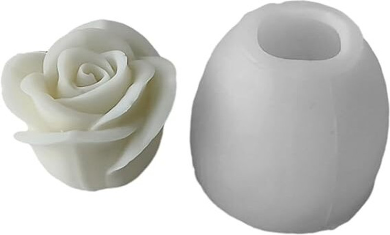 Husaini Mart Silicone Fondant & Gum paste Mould Skytail Silicone Rose Candle Mold 3D Flower Shape for Candle Making Wax Melts Aromatherapy Home Decoration Party Decor Candles Valentine's Day Rose Candle Bouquet Resin Casting Handmade Gifts(Pack of 1)