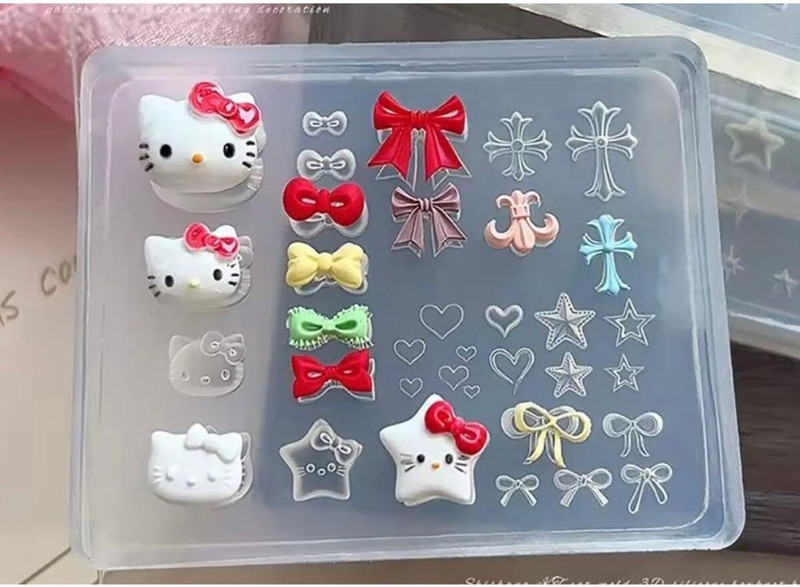 Husaini Mart Silicone Fondant & Gum paste Mould Cute Kitty Silicone Mould Nail Art Molds Kitty Nail Charm Mold for Resin Epoxy Casting Clay Crafts Accessories Projects Nails Art Fingertip Decoration Birthday Theme Cake Cupcake Decor(Pack of 1)