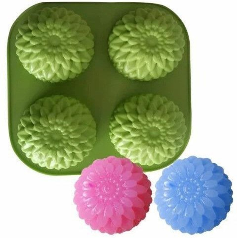 BAKEMO Silicone Bread Mould 4-Cavity Flowers Muffins Jelly Candle Mould Handmade Soap Mould, Red(Pack of 1)