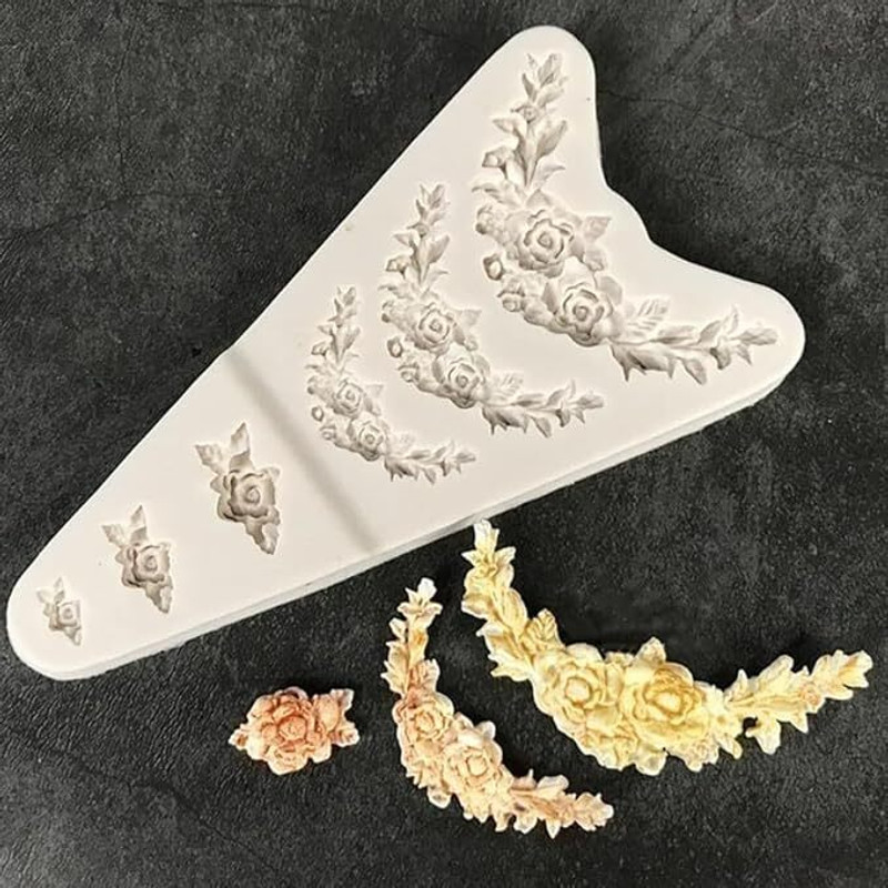 MARHABA TRADERS Silicone Fondant & Gum paste Mould LEGACYCART Various Flower Bouquet Silicone Mould Sugar Craft Fondant Moulds Baking Cake Border Decoration Tools Chocolate Fudge Mould Resin Cake Texture Pattern Silicon Mold (Flower romen)(Pack of 1)