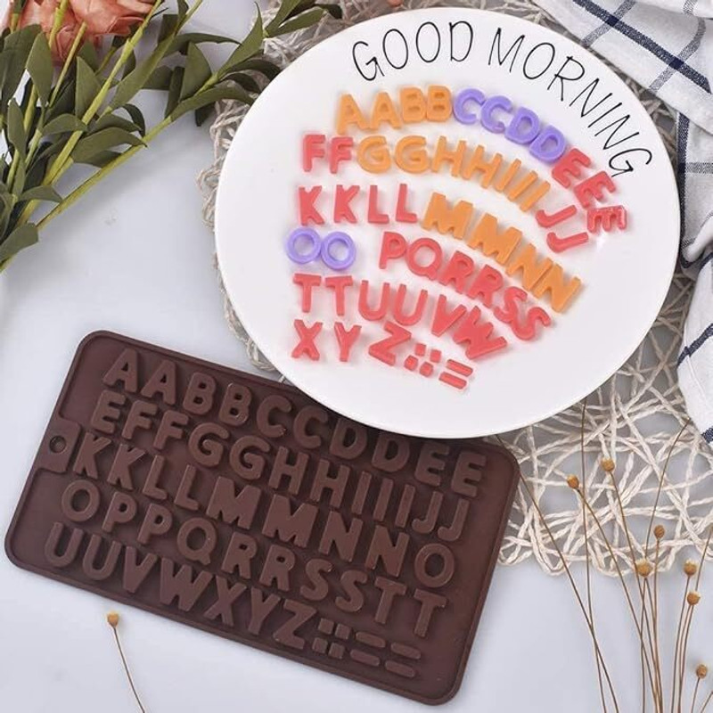 Cake Bake Mold Silicone Alphabets Shape Chocolate Jelly Candy Mold, Cake Baking Mold, Bakeware Mould, Brown Silicone Chocolate Mould 56(Pack of 1)