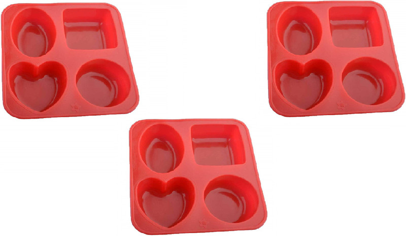 ajaya Silicone Heart, Square, Rectangle, Oval Soap Moulds with 4 Cavity Red Silicone Ice Cube Tray(Pack of1)