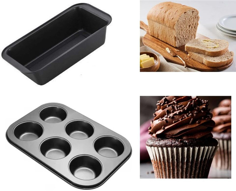 V Bright Nonstick Carbon Steel Baking Bread Pan and Non Stick Muffin Tray Bread/Muffin Baking Comb(Carbon Steel Pack of 2)