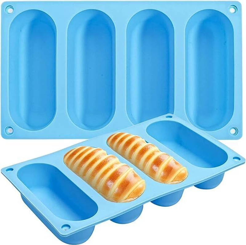 BAKEMO Silicone Cake Mould Hot Dog Bun Pan, Silicone Hot Dog Bun Molds Sausage Mold Nonstick & Heat Proof Baking Pan Bread Mold for Homemade Hotdog Bun Rolls(Pack of 1)