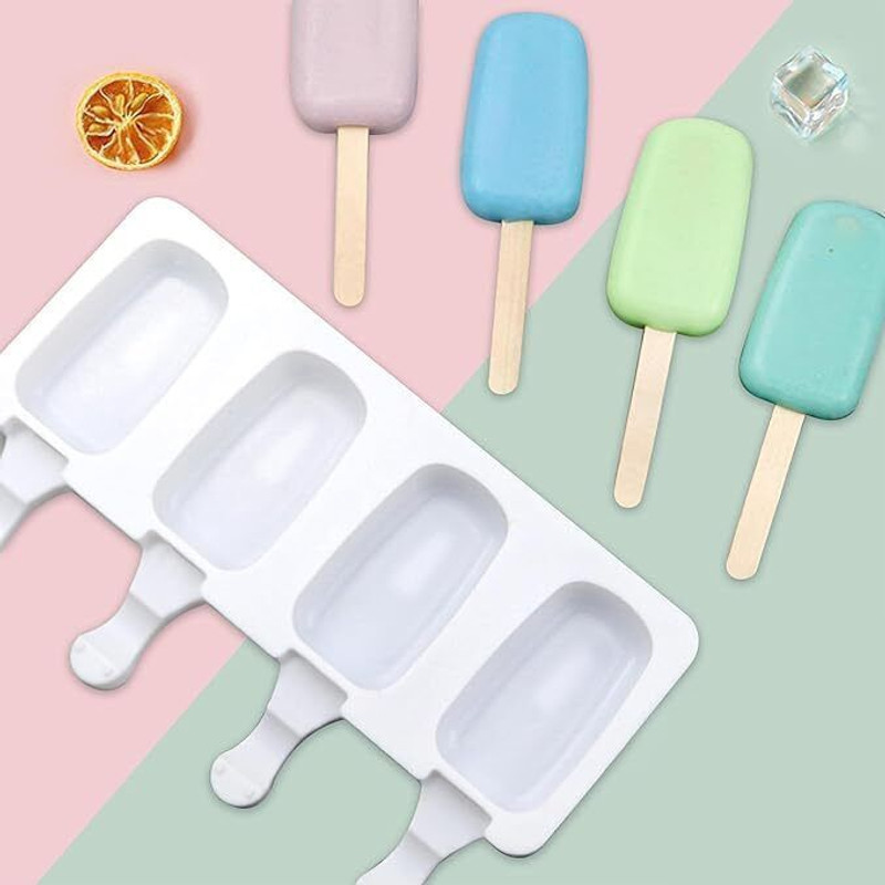 MoldBerry Silicone Chocolate Mould Reusable Silicone Ice Cream Popsicle Mould with Sticks | 4 Cavity Frozen Dessert Maker for Ice Cream, Kulfi, Popsicles(Pack of 2)