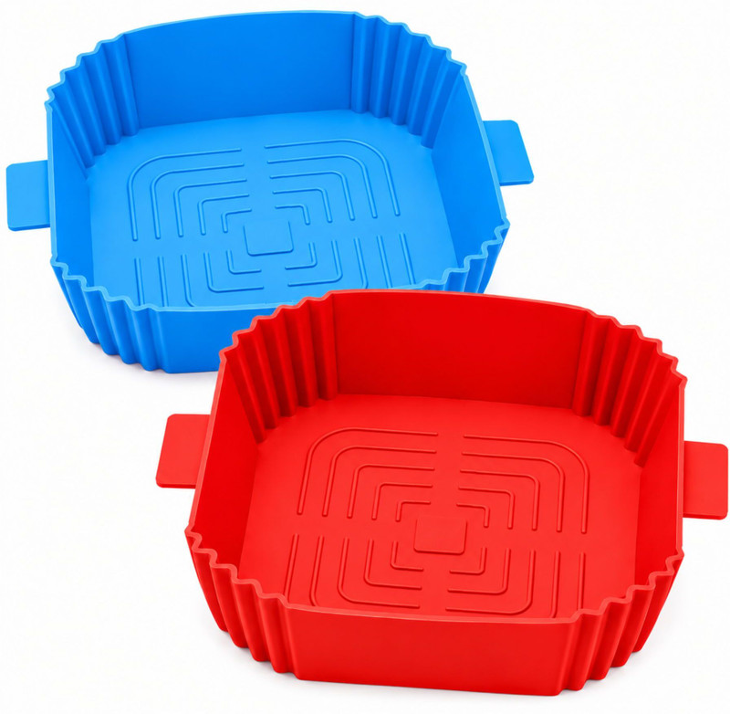 RHHG E COM Silicone Bread Mould Air Fryer Liners I Round Silicone Basket Baking Tray I Pot with Ear Handles I Nonstick Reusable Heat Resistant I Cooking Oven Insert Accessories - Multicolor 8 inch,(Pack of 2)