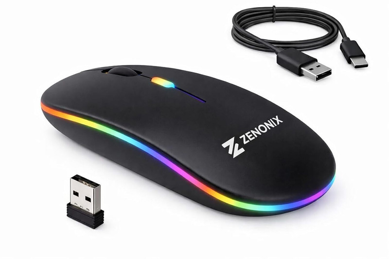 ZENONIX Zen-Slim Wireless Mouse with Rechargeable Battery, BT + 2.4GHz, 4 Buttons Right Handed Hybrid  Gaming Mouse(2.4GHz Wireless, Bluetooth, USB 3.0, Multicolor)