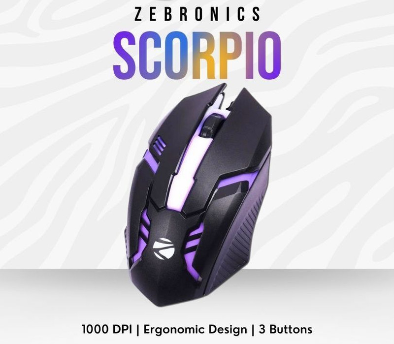 ZEBRONICS zeb comfort Wired Ambidextrous Optical Mouse(USB 2.0, Black)