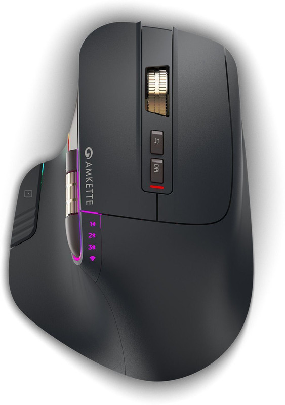 AMKETTE XS Series Flow Plus Programmable Multi-Device 6400 DPI Rechargeable Ergonomic Optical Mouse(Bluetooth, 2.4GHz Wireless, USB 2.0, Black)