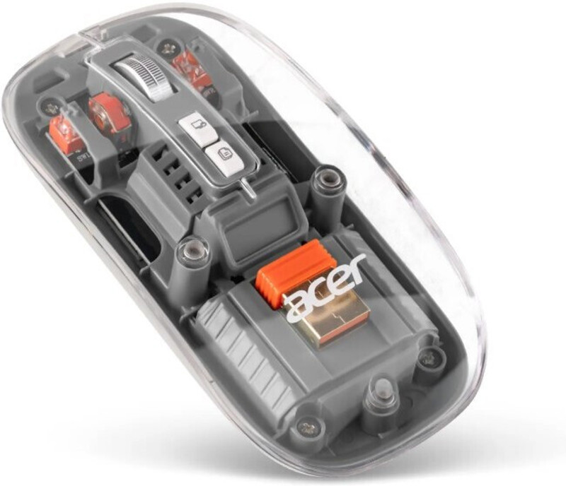Acer ZC.A01SI.2DR Ambidextrous Optical Mouse Transparent Rechargeable With Bluetooth(2.4GHz Wireless, Grey)
