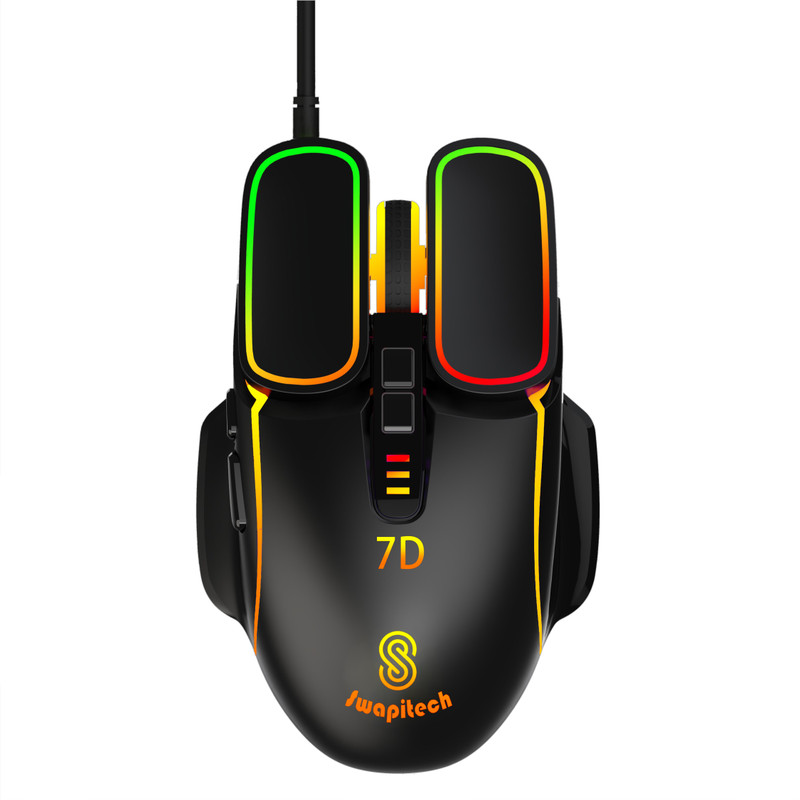 SWAPITECH RGB Fighter ST-MWG-01 DPI Upto 8800 7D Fully Programmable Buttons Wired Ambidextrous Optical Gaming Mouse(USB 2.0, Black)