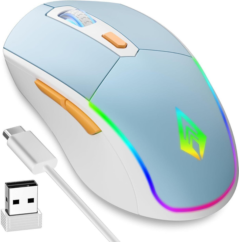 Archer Tech Lab Recurve 700 Wireless Gaming Mouse RGB light, dual Bluetooth/2.4GHz, 4 DPI, USB-C Wireless Ambidextrous Optical  Gaming Mouse With Bluetooth(Type C, Sky Blue)