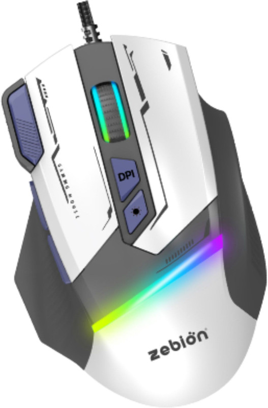 zebion Neo Glide RGB Gaming USB Mouse Upto 3600 DPI, 8 Buttons, 1.5M Braided Cable Wired Ambidextrous Optical  Gaming Mouse(USB 2.0, White)