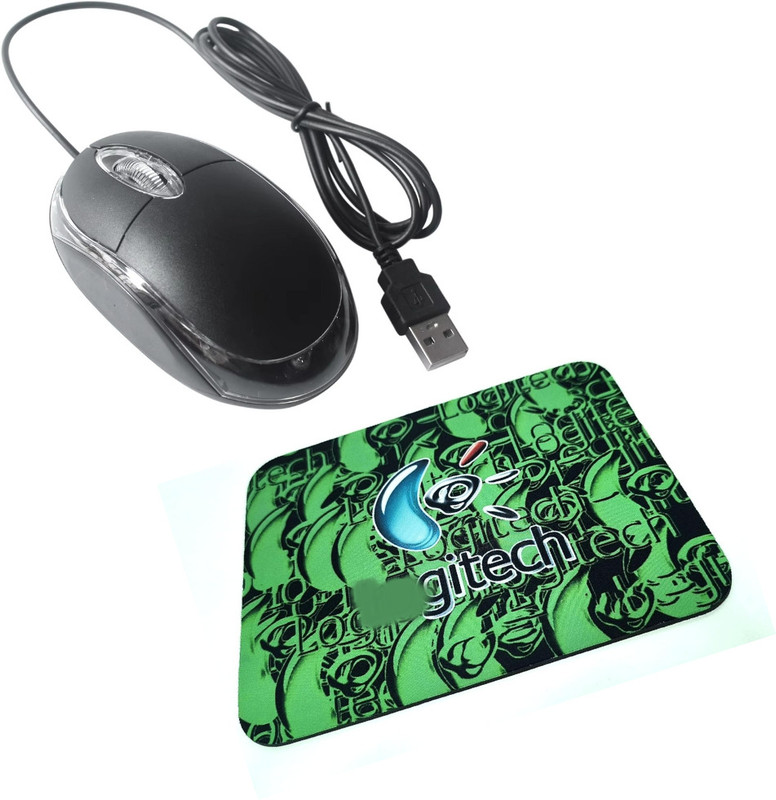 icall Combo USB Wired Mouse & MousePad Wired Ambidextrous Optical Mouse(USB 2.0, Black)