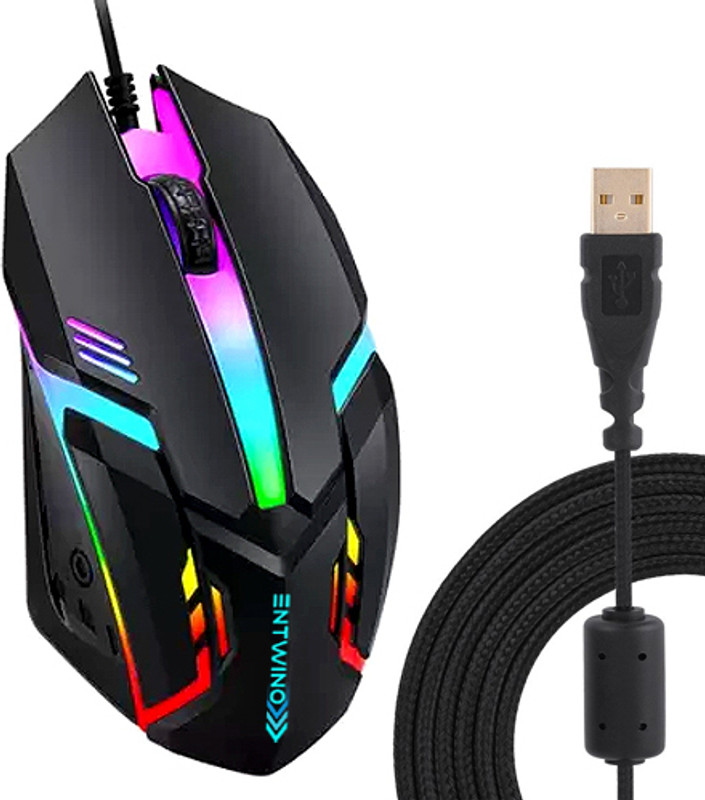 ENTWINO F-1 Gaming Mouse Wired For Computer Braided Wired Ambidextrous Optical Gaming Mouse(USB 2.0, Black)