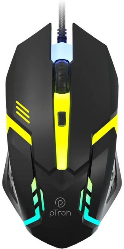 pTron Flick M12 Wired Ambidextrous Optical Mouse w/ DPI Switch, Plug & Play, 4 Buttons, Wired Ambidextrous Optical(USB 2.0, Black)
