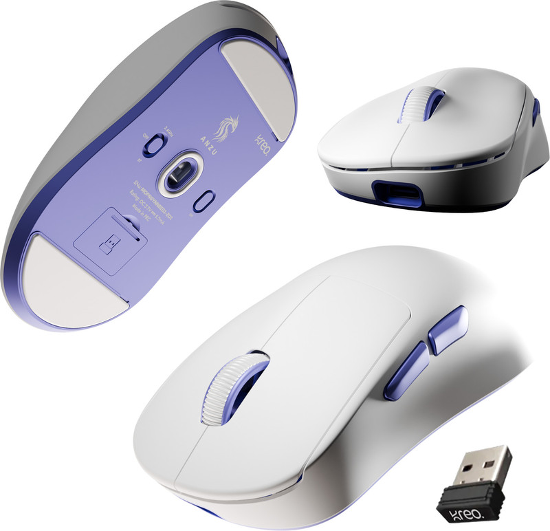 Kreo Anzu Ultralight Ambidextrous Optical  Gaming Mouse for PC, 12000DPI With Bluetooth(2.4GHz Wireless, White)