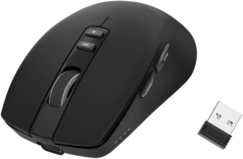 iBall GLIDR Ai1 Right Handed Optical Mouse USB Dongle,AI Dual BT, 3200 DPI, 7 Buttons, Auto Sleep(2.4GHz Wireless, Bluetooth, Black)