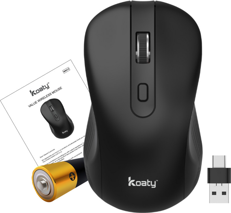 Koaty Value USB C Mouse WM315 Ambidextrous Optical Gaming Mouse(2.4GHz Wireless, Black)