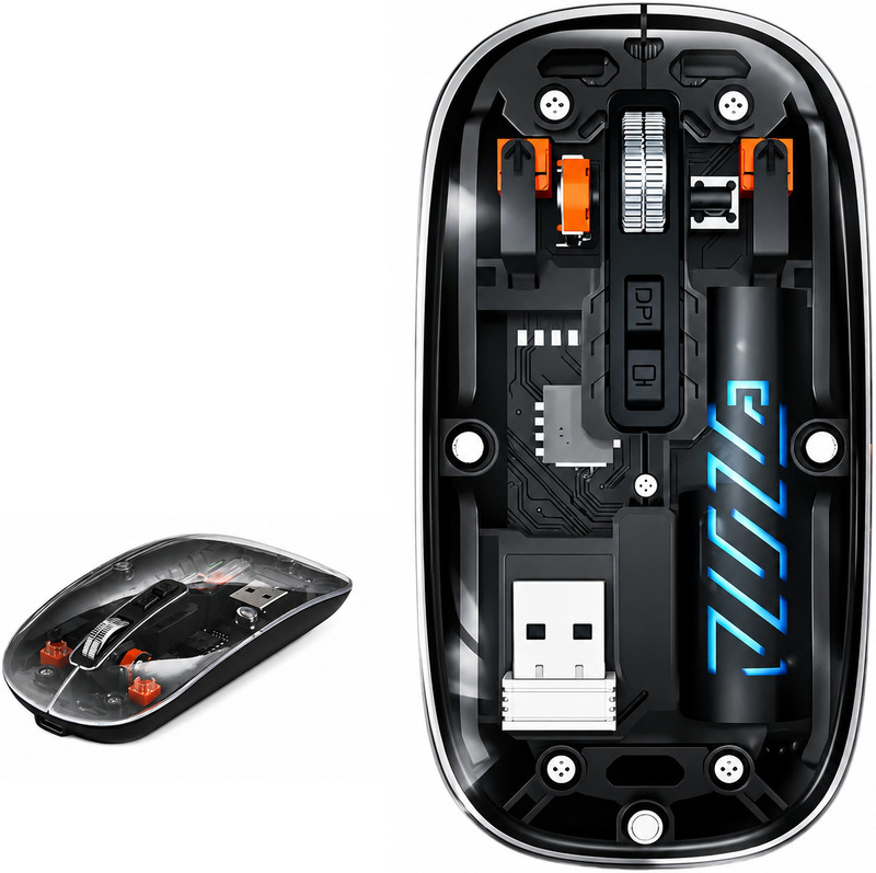 Tart Transparent Slim Wireless Mouse with Rechargeable Battery Support Ambidextrous Touch Gaming Mouse With Bluetooth(2.4GHz Wireless, Black)