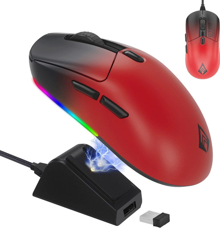 Archer Tech Lab Quest Wireless Ambidextrous Optical  Gaming Mouse  with Bluetooth(2.4GHz Wireless, Bluetooth, Red, Black)